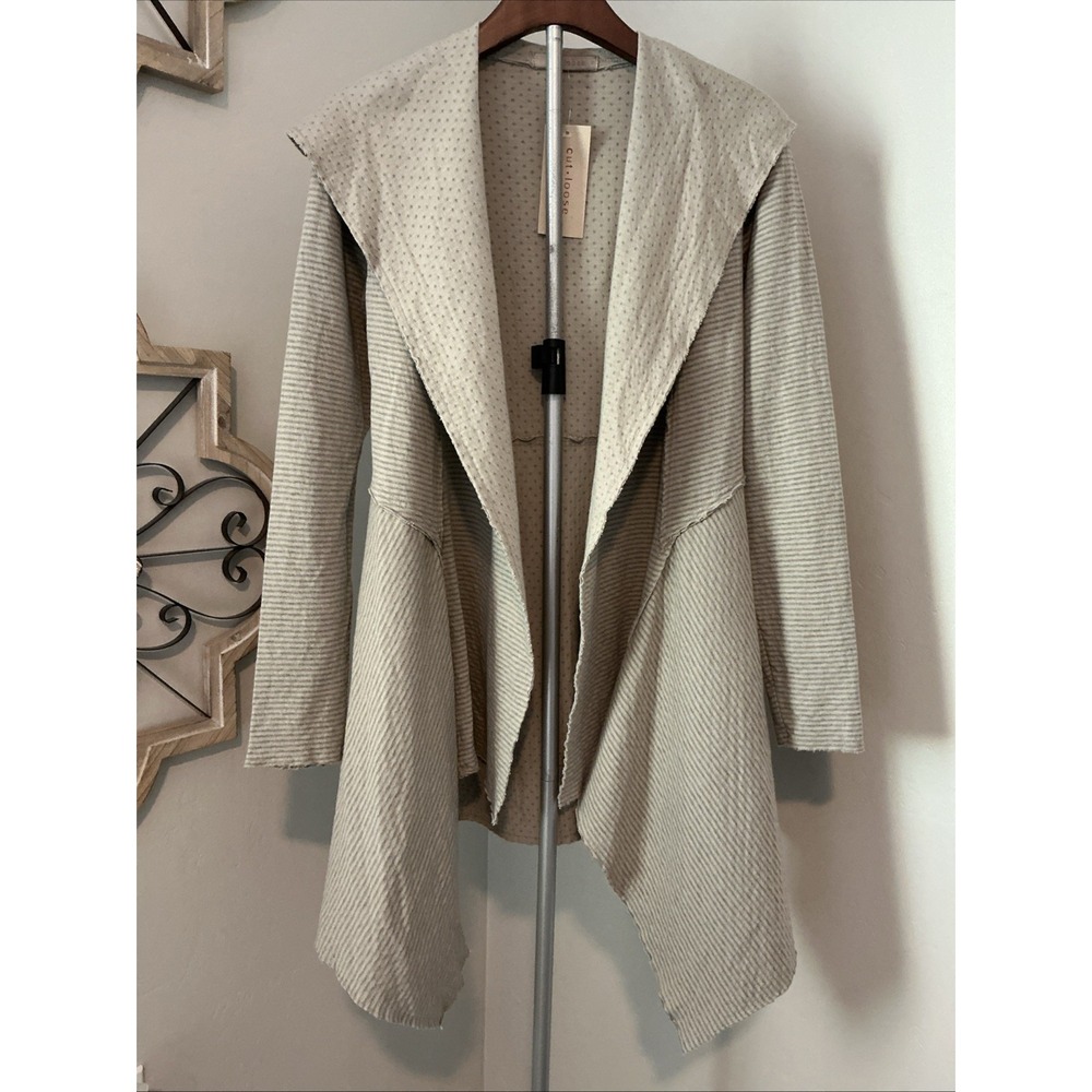 Cut Loose Brown Tan Gray Cotton‎ Knit Waterfall Open Cardigan NWT S USA